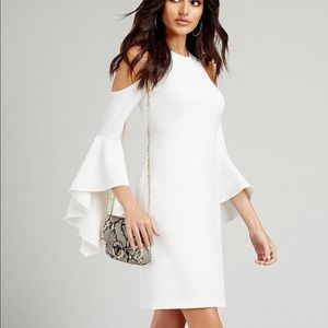 Vince Camuto Cold Shoulder Ruffle Sleeve White Dress